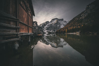 Reflection of mountain in lake against sky