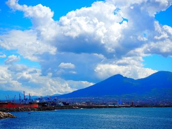 Scenic view of bay against sky