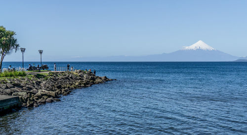 Scenic view of sea against clear sky