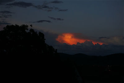 Scenic view of silhouette mountains against sky at sunset