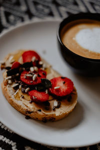High angle view of breakfast served on table