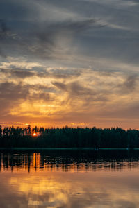 Scenic view of lake against orange sky