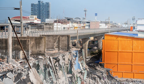 The building under construction in the destroyed area and prepare for building up the condominium.