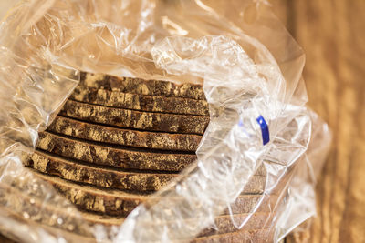 High angle view of ice cream in plastic bag