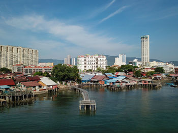 View of buildings against cloudy sky