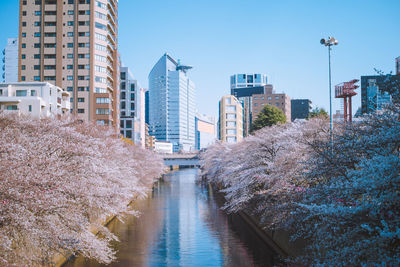 Canal amidst buildings against sky in city