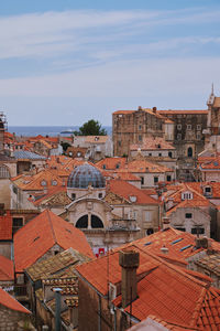 View from the city wall over the red roofs of dubrovnik, croatia. 