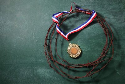 High angle view of decoration hanging on table