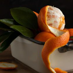 High angle view of orange fruit on table