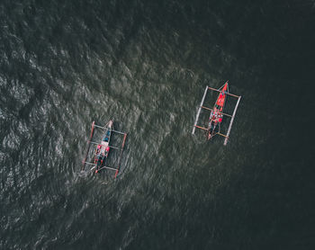 High angle view of boat in lake