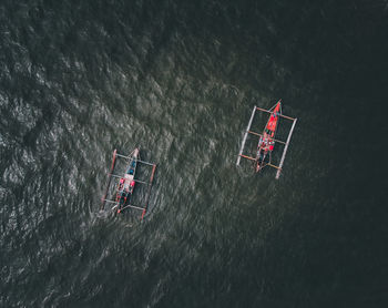 High angle view of boat in lake