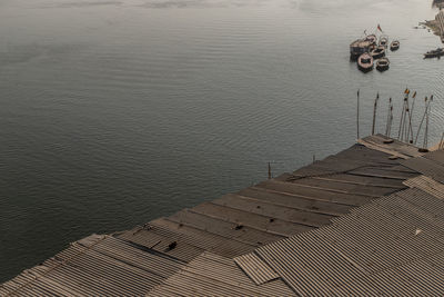 High angle view of pier over lake