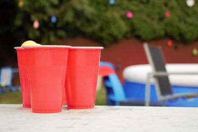 Beer pong in the back yard during summer