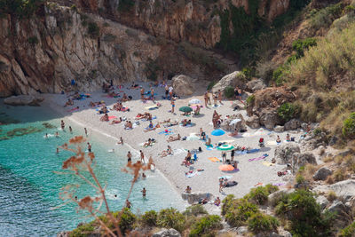 High angle view of people at beach