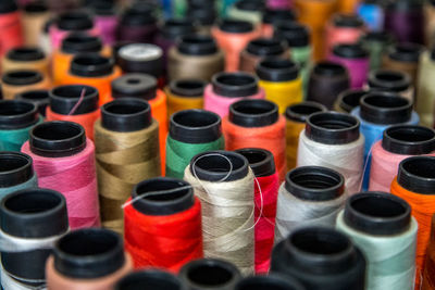 Full frame shot of colorful thread spools