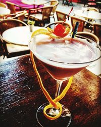 Close-up of drink served on table