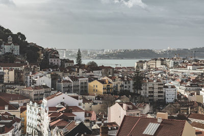 High angle view of cityscape against sky