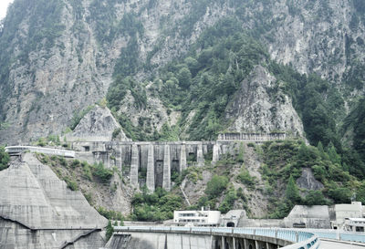A cliff solidified with concrete besides the kurobe dam, toyama japan