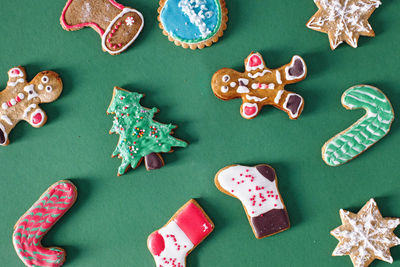 High angle view of cookies on table