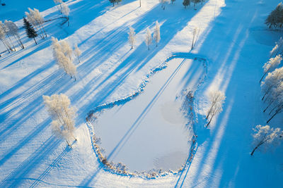 Aerial view of snow covered landscape