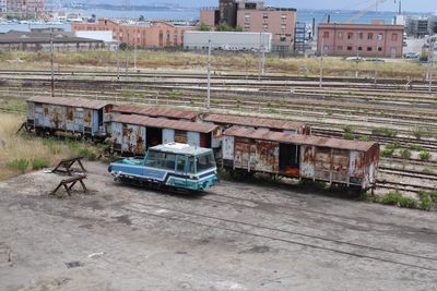 High angle view of train on railroad track