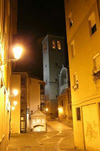 Illuminated building at night