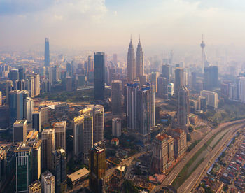 High angle view of buildings in city