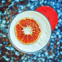 Directly above shot of orange slices on table