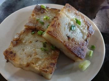 High angle view of meal served in plate