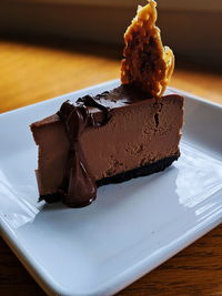 Close-up of chocolate cake in plate