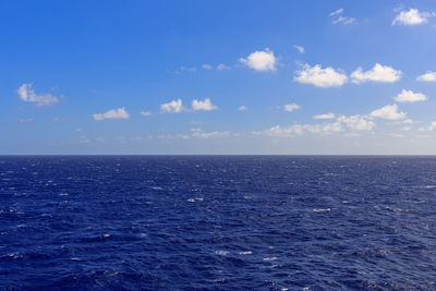 Scenic view of sea against blue sky