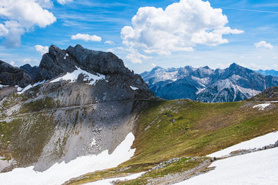 Scenic view of snowcapped mountains against sky