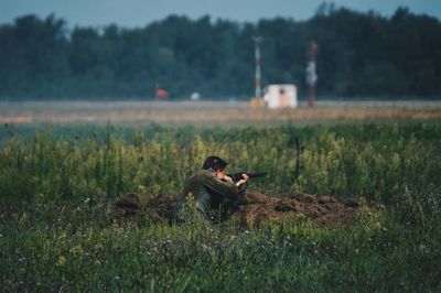 Historical reenactment of world war ii on field