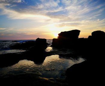 Scenic view of sea against sky at sunset