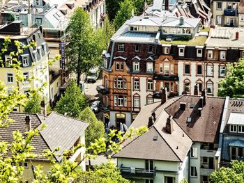 High angle view of buildings in city