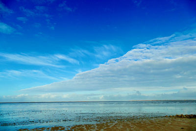 Scenic view of sea against blue sky