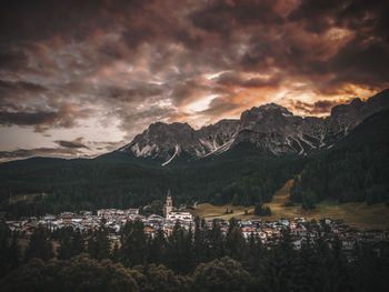 Scenic view of mountains against sky during sunset