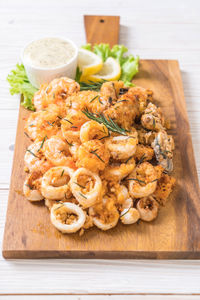 High angle view of food on cutting board