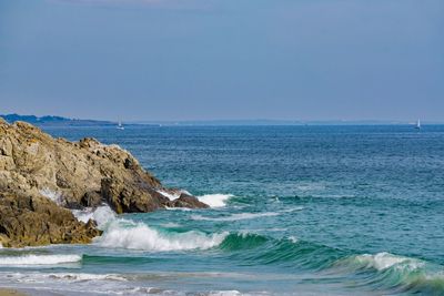 Scenic view of sea against clear sky