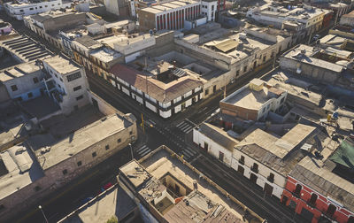 High angle view of buildings in city