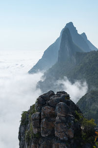 Scenic view of rocky mountains against sky