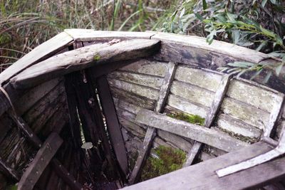 High angle view of wooden staircase