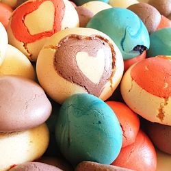 Close-up of easter eggs and dessert