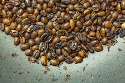 High angle view of coffee beans on table