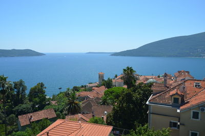 Scenic view of sea against blue sky