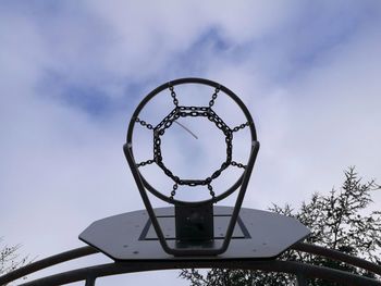 Directly below shot of basketball hoop at playground against sky