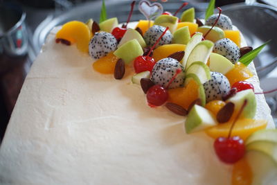 High angle view of fruits in plate