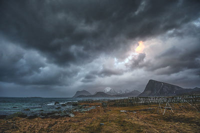 Scenic view of sea against cloudy sky