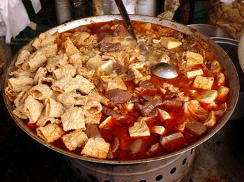 High angle view of meat in plate