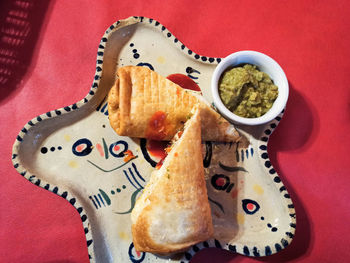 High angle view of food in plate